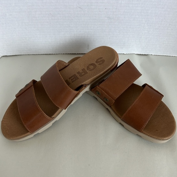 Sorel Tan Leather Slide Sandals Torpeda Womens Size 9.5 Brown - Picture 2 of 5